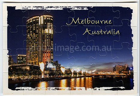 Australia Jigsaw-Card is overlooking Melbourne’s Crown Casino with the Flames in Show.
