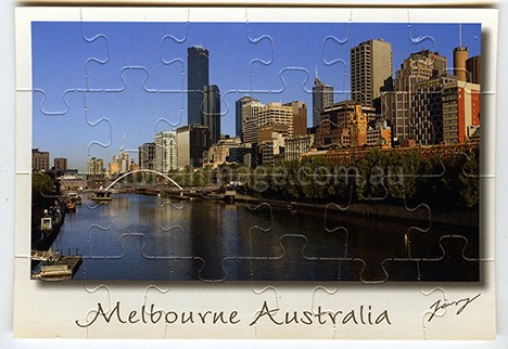 Melbourne Australia Jigsaw-Card is overlooking Melbourne from the Princess Bridge.