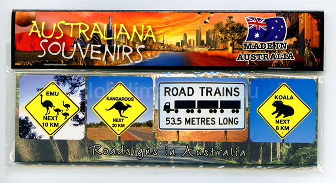 This Metal backed Magnet has Images of Australian Road Signs.